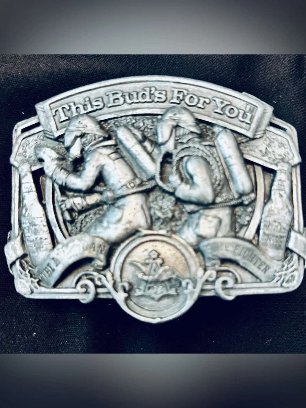 This Bud's ForYou 1987 Bergamot Belt Buckle Salute to The American Fire Fighter